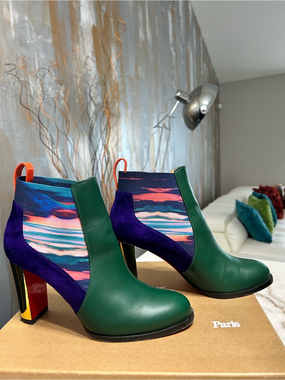 Christian Louboutin Women's Multicolor Leather & Suede Ankle Boots